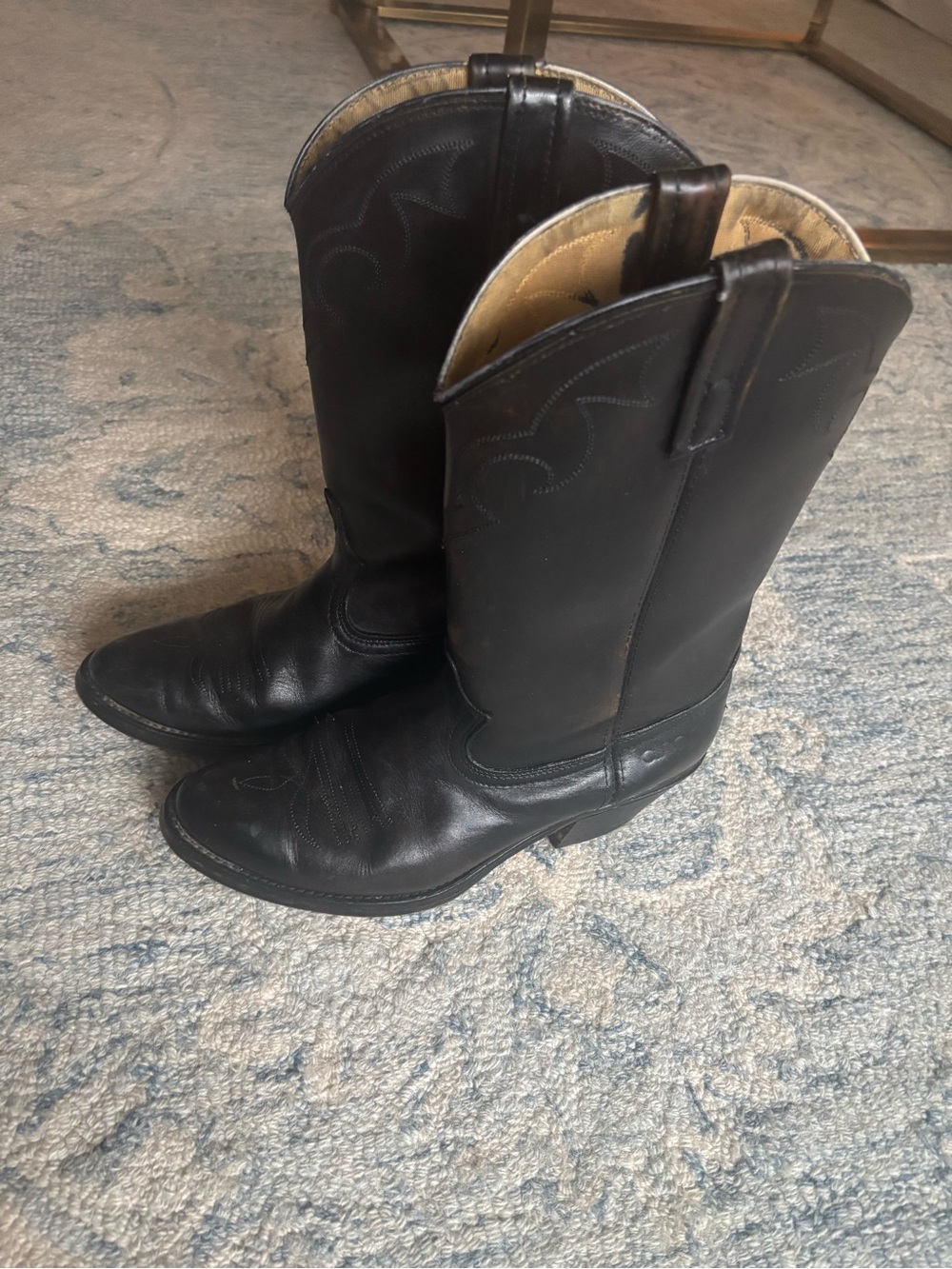 Vintage 90s Black Leather Dingo Cowboy Boots with Stitch Detail